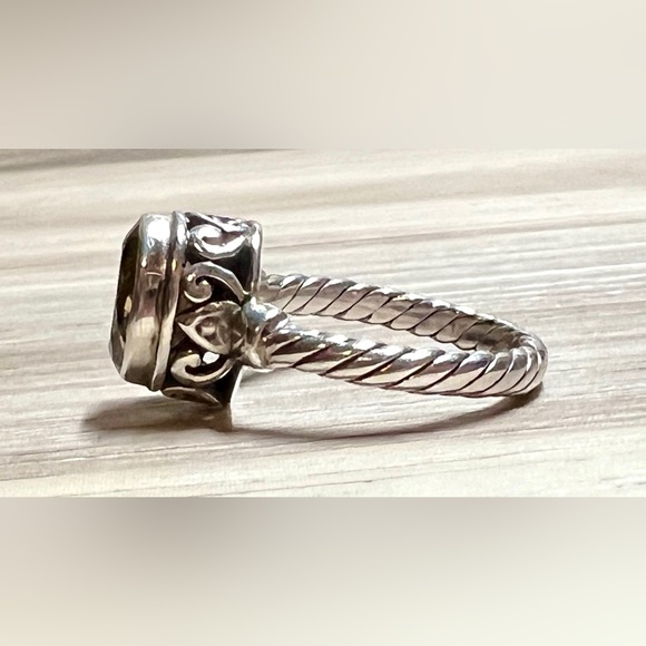 Vintage Designer Signed M ID Sterling Silver Twisted Cable Citrine Ring, Size 5 - Picture 3 of 11